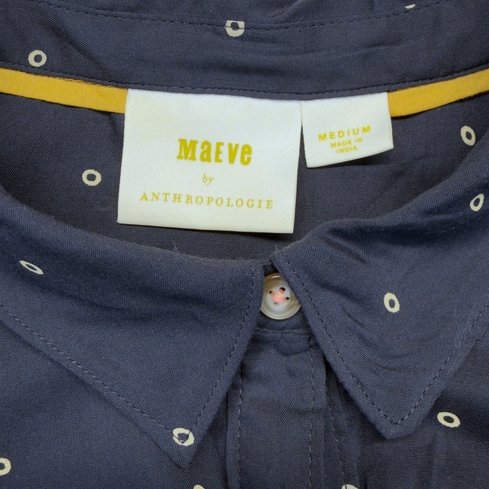 Maeve Anthropologie Womens M Monika Tunic Blouse Navy Dot Modal Button Front - Picture 4 of 8